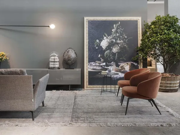 Fabric version of the Bice armchair