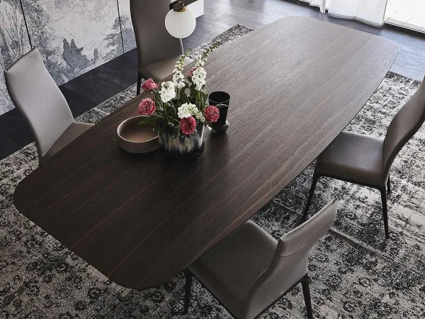 Detalles de la encimera de madera de la mesa Dragon Wood de Cattelan Italia