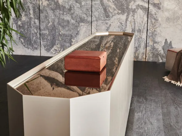 Details of the bronze mirrored top of the Chelsea sideboard by Cattelan Italia