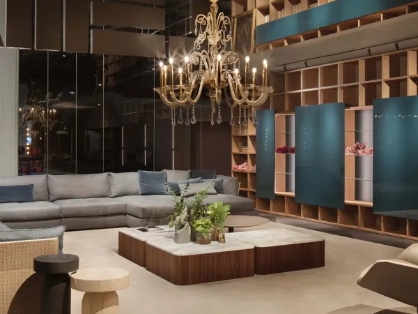 Drum coffee table by Lema in a living area