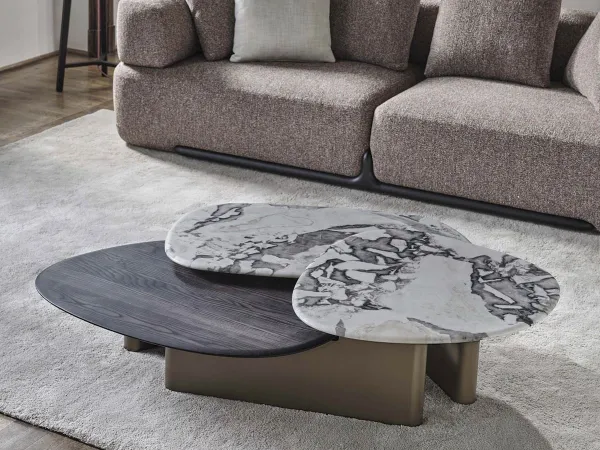 Dettagli del piano del tavolino Callisto Mix Wood di Porada