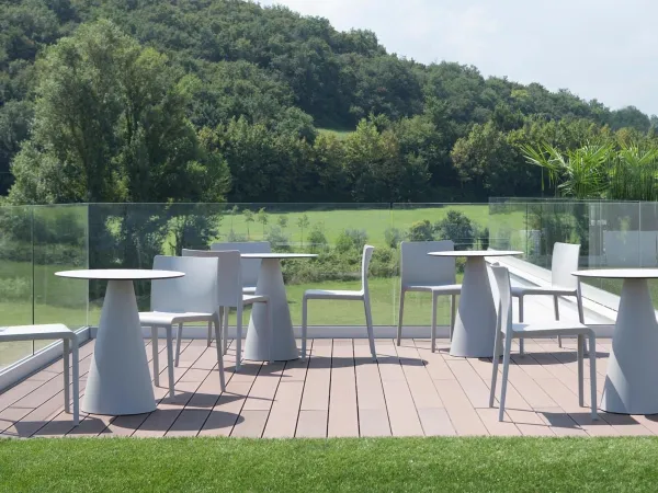 The Volt chair by Pedrali in an outdoor space