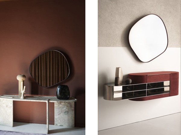 The Baxter Fluid mirror in two home settings