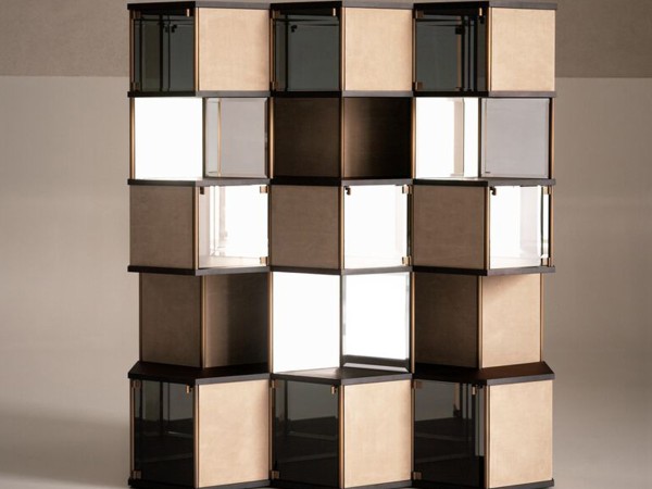 Barschrank Hive Baxter | Sechseckige Wabe aus Leder und Glas | Design Pietro Russo
