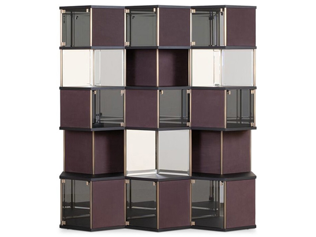 Barschrank Hive Baxter | Sechseckige Wabe aus Leder und Glas | Design Pietro Russo