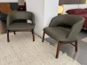 Flexform Alma Loungesessel in grünem Leder mit Gestell aus dunklem Canaletto-Nussbaum