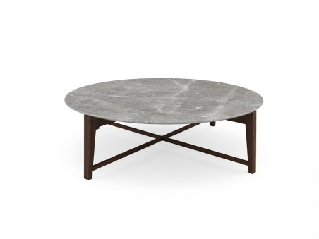 Runder Couchtisch Flexform Tris, 127 cm, Platte aus Marmor Grigio Stardust matt auf dunklem Holzgestell