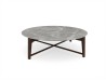 Flexform Tris round coffee table, 127 cm, matte gray stardust marble top on a dark wood base