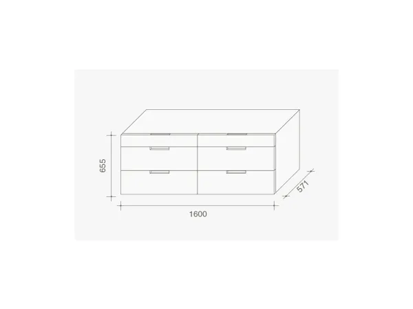 Technical drawing for the Flin chest of drawers by Lema