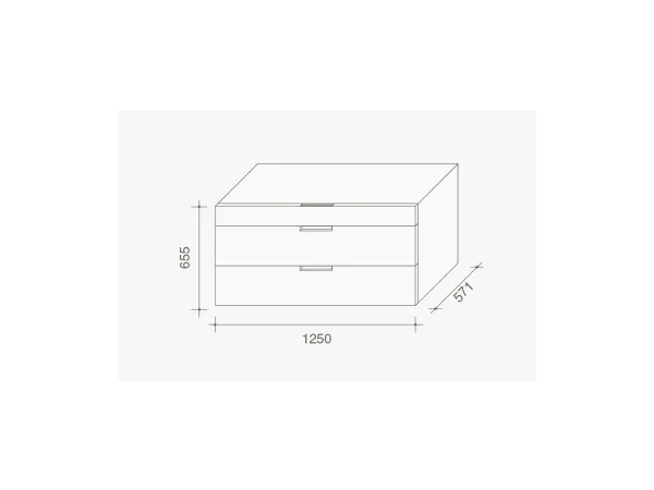 Disegno tecnico per la cassettiera Flin di Lema