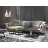 Flexform Evergreen Sofa with coloured cushions, pouf and coffee table.