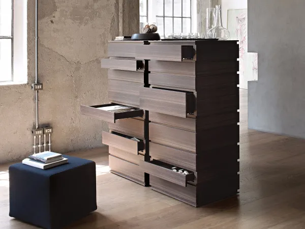 The nine drawers that make up the Nine chest of drawers by Lema