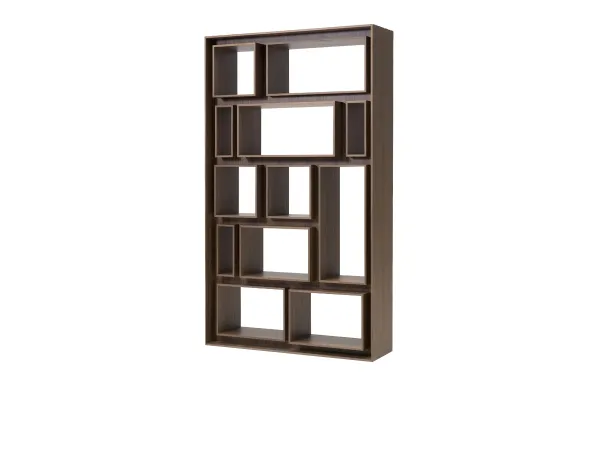 Bookshelf in walnut by Porada made in Italy on white background