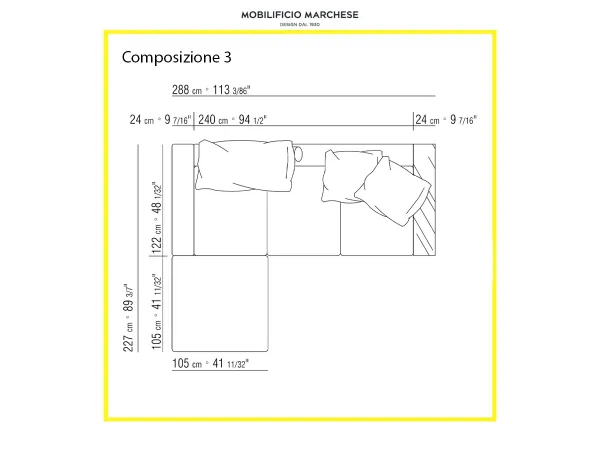 Esempio di composizione angolare del divano Lightpiece di Flexform