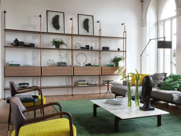 Aria bookcase in a Porada living room