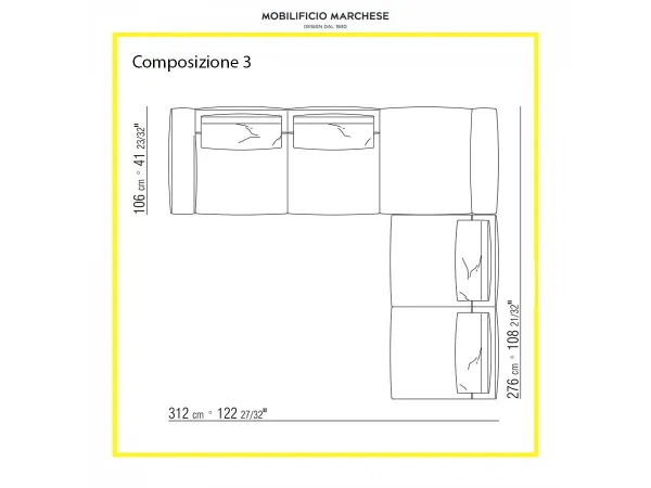 Composizione tecnica layout a L divano Gregory Flexform