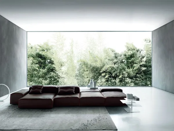 Brown Extrasoft Sofa Living Divani in living room with garden